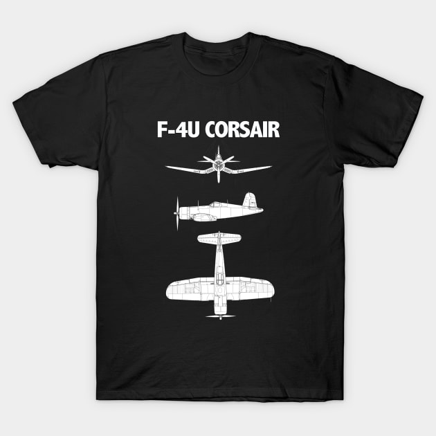 F4U Corsair Aircraft - F4U Corsair T-Shirt by Kudostees